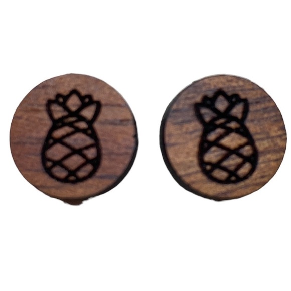Handmade Hawaiian KOA Wood Pineapple Engraved Stud Post Pierced Earrings NEW